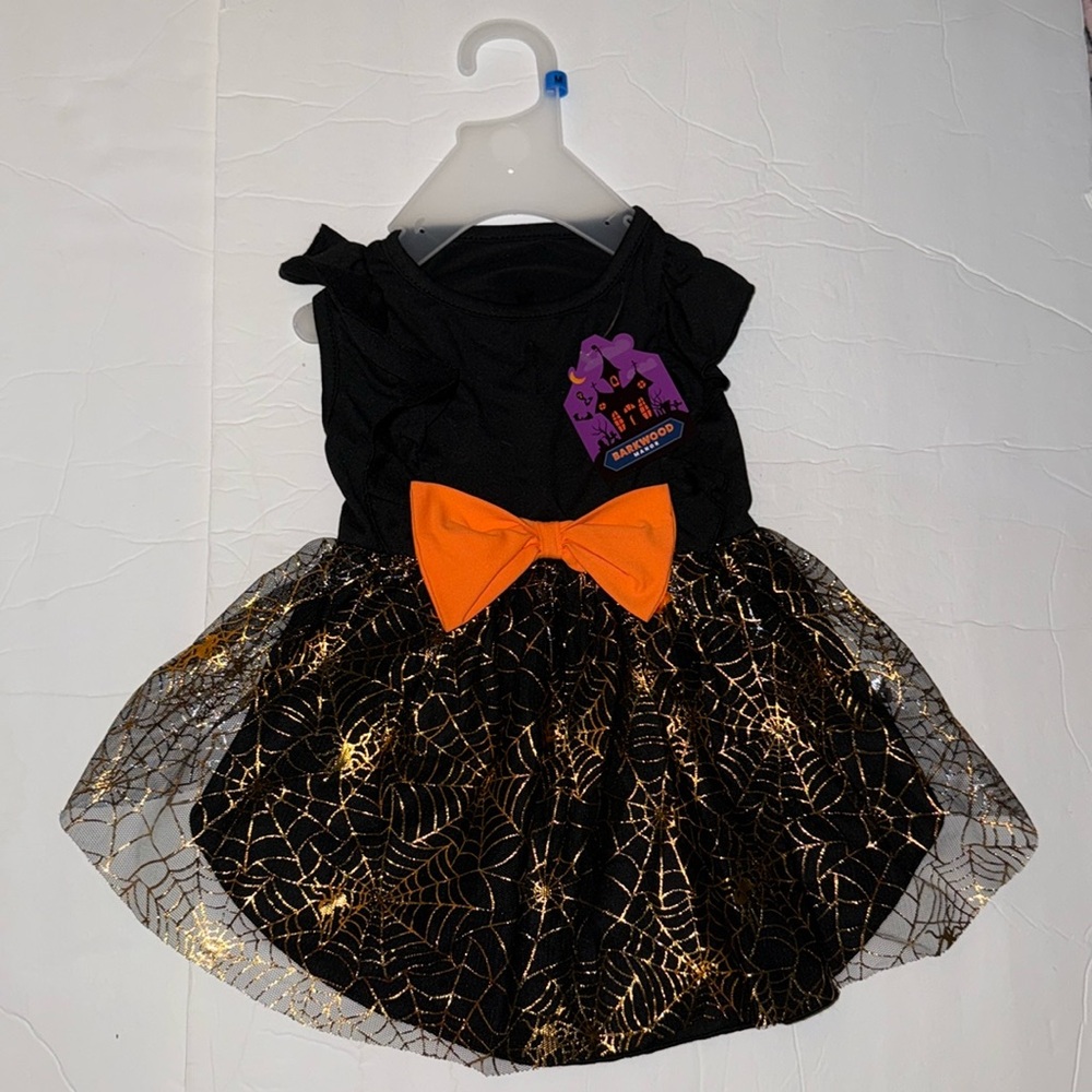 NWT Barkwood Manor Black and Orange Dog Halloween Dress Tulle Skirt Size M